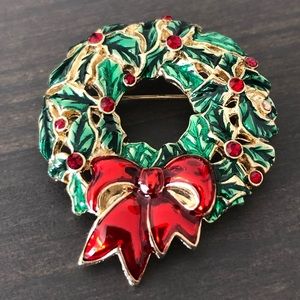 Vintage Monet Christmas Wreath Pin